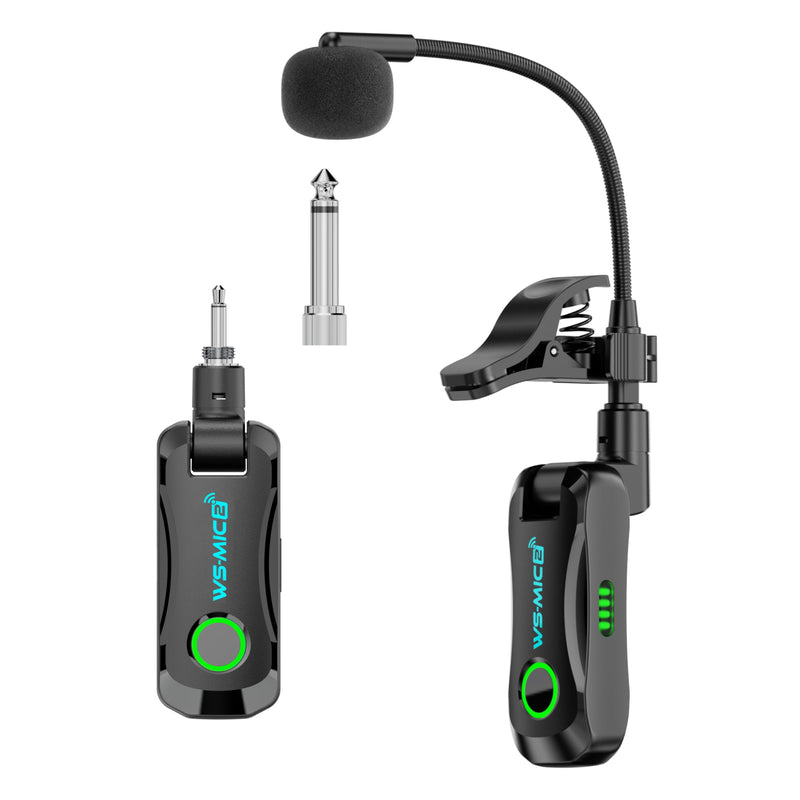 [AUSTRALIA] - Wireless Saxophone Microphone System, Clip-On Instrument Mic for Saxophone Trumpet Trombone Flute, Unidirectional Gooseneck Pickup, 360° Adjustable Clip, Low Latency Long Battery for Performance 
