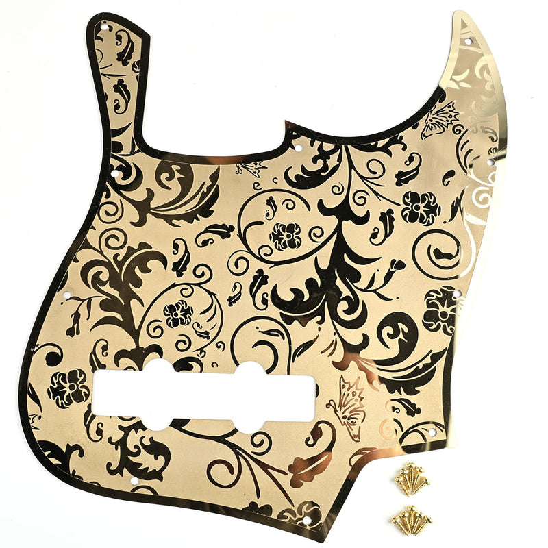 [AUSTRALIA] - Stainless Steel J Bass Pick Guard Scratch Plate 10 Hole Engraved Metal Bass Pickguard with Mounting Screws Compatible with USA/Mexican Standard FD Jazz 4-String Bass Parts(Gold) Gold 