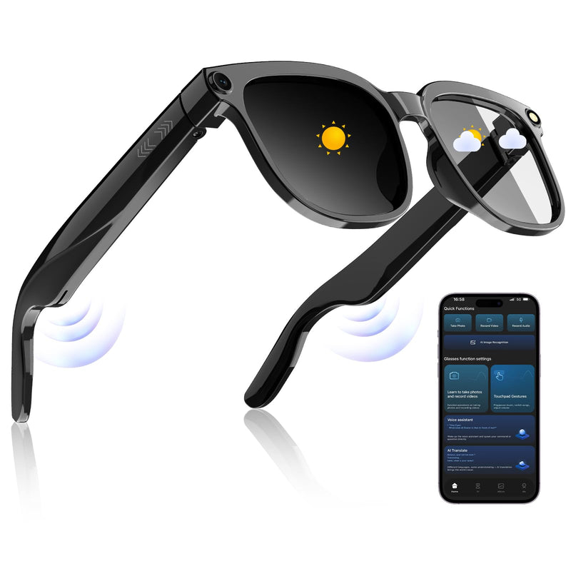 AI Smart Glasses with Camera,800W Camera Glasses for Men and Women,Recording Glasses with Cameras,Replaceable Lenses/Real-Time Translation/Voice Control,Music Playback for Travel/Outdoor/Business Photochromic Lens