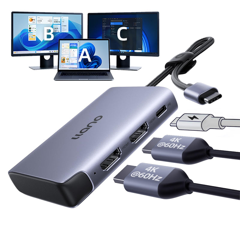 llano HDMI Splitter for Dual Monitors, MST 4K@60Hz Extend | USB-C to Dual HDMI Adapter, HDMI Splitter Dual 4K@60Hz Extended Display, 2K@144Hz/120Hz, 100W PD, for MacBook Windows