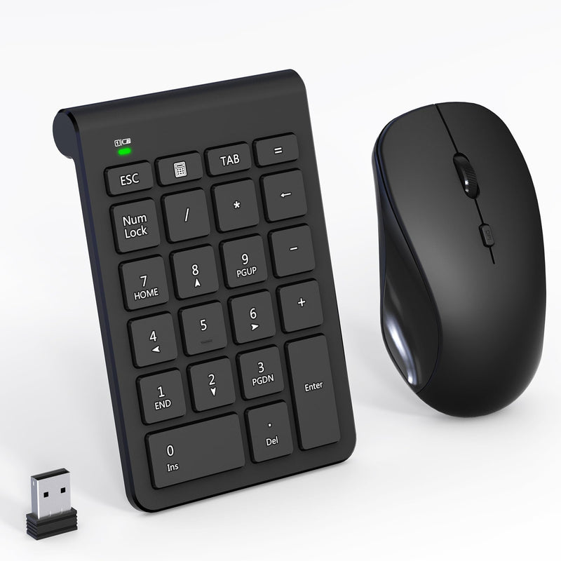 Wireless Mouse and Number Pad Combo - 22 Key USB Keypad and 3 Adjustable DPI Silent Mouse, 2.4GHz Ultra Slim & Portable Numeric Keypad and Mouse Set for Laptop, PC, Desktop, Notebook, One USB Receiver