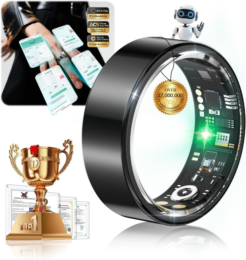 8.0 Smart Ring and Charging Case【Industry First – 0 Measurement Error】【IP68 Waterproof】 2025 Smart Ring for Women & Men for Sleep Tracking Wearable Device,Fitness Ring Black 10#