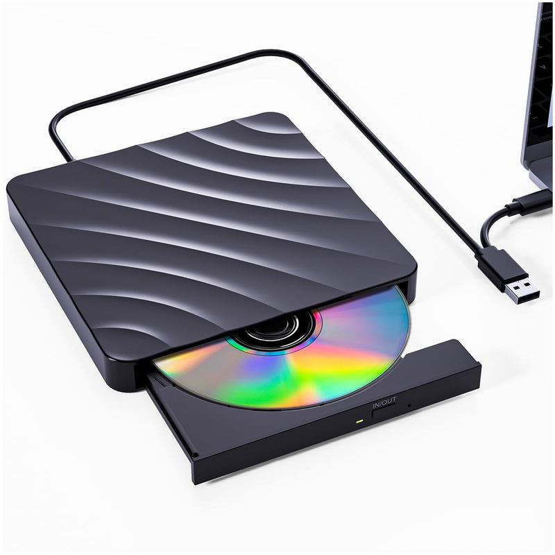 QDSYLQ External CD DVD Drive for PC - USB 3.0 CD Burner DVD Player for Laptop, External Optical Drives for PC/MacBook, Disc Reader for Windows 11/10/8/7/XP/Vista, Linux, Mac Glossyblack