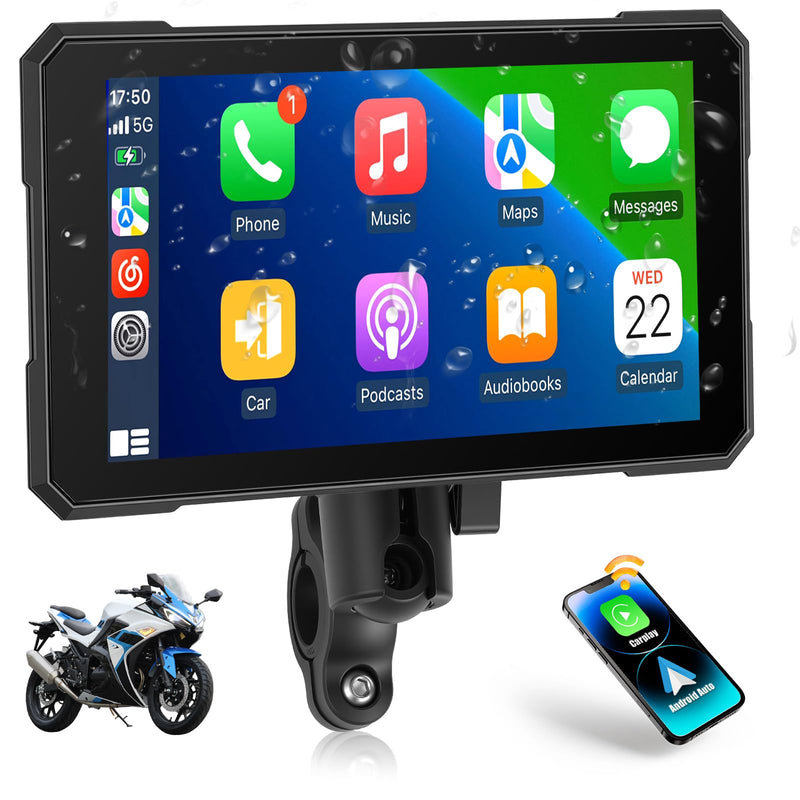 CAMECHO 5 Inch Motorcycle CarPlay GPS Navigation System with Wireless CarPlay Android Auto, IP67 Waterproof Touch Screen Car Play Moto with Bluetooth, Siri, Google Assistant, Bracket 5-Inch