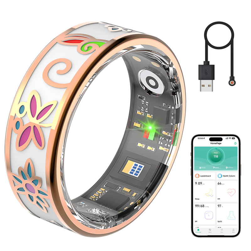 Enamel Craft Smart Ring for Women & Men, No Subscription Fitness Tracker with Heart Rate, Sleep Tracking, SpO2 – IP68 for iOS & Android (Enamel Color, 10)