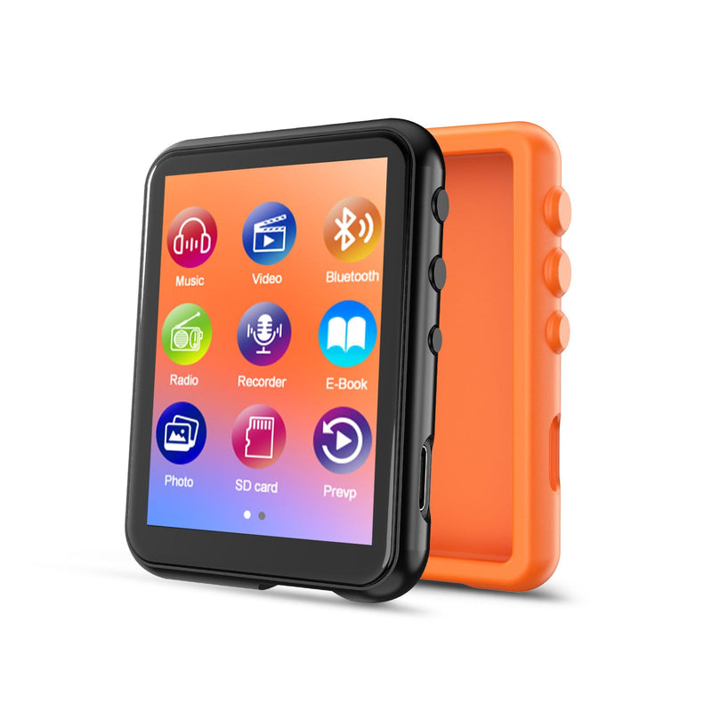 [AUSTRALIA] - 64GB MP3 Player with Bluetooth 5.3, QNGEE 2.4 inch Full Touchscreen Music MP3 for Kids, FM Radio, Voice Recorder, HiFi Sound, E-Book, Earphones Included Black & Orange Case 64GB 