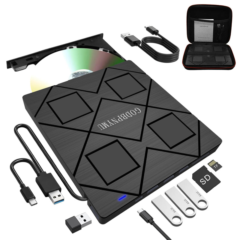 8-in-1 External CD/DVD Drive for Laptop, USB-C SD/TF Card Reader | with Carrying Case Compatible with Laptop PC, MacBook Pro/iMac Windows 11/10/8/7 Linux 8 in 1