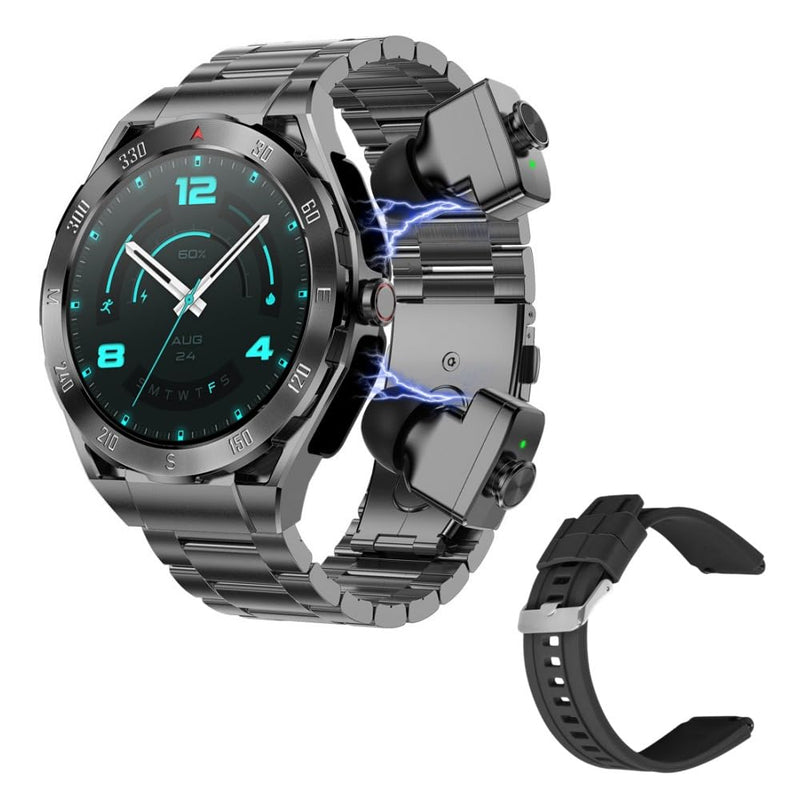 F33 Smart Watch with Earbuds 3 in 1 MP3 Bluetooth Headset 1.43 Inch Smartwatch Built-in Wireless Earbuds Speaker Round Fitness Tracker Body Health Monitor 512MB Memory Local Music Player (Black) Black
