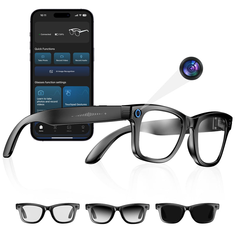 Yowow BIT AI Smart Camera Glasses 8MP Camera for Women Men, 4K Photos & 1080P Video Recording,Anti-Shake, 12H Music/Bluetooth Calls, Real-time Translation/GPT Object Recognition (Photochromic Lenses) Photochromic Lenses