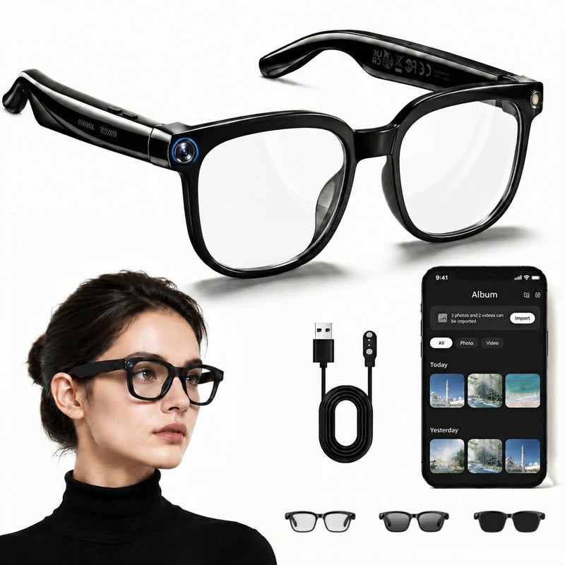 AI Smart Glasses with Camera and Audio for Travel & Meetings | 4K HD Video Recording, 8MP Camera, AI Voice, Real-Time Translation, Photochromic Lenses, IP65 Waterproof