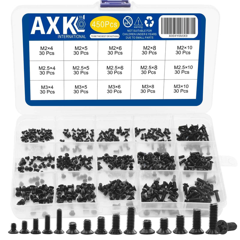 AXK 450PCS Laptop Computer Screw Kit, M2 M2.5 M3 Countersunk Flat Head Phillips Mini Screws Set, Replacement Parts for Electronic Repair 450PCS Kit