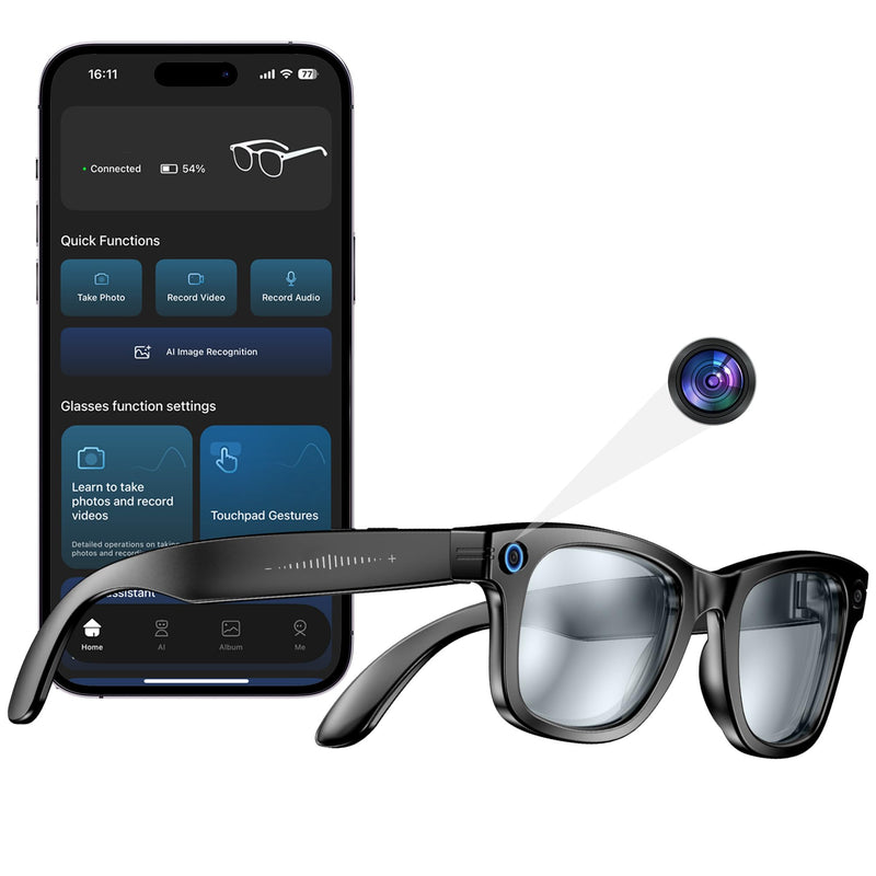 Yowow BIT AI Smart Camera Glasses 8MP Camera for Women Men, 4K Photos & 1080P Video Recording,Anti-Shake, 12H Music/Bluetooth Calls, Real-time Translation/GPT Object Recognition (Anti-Blue Light)