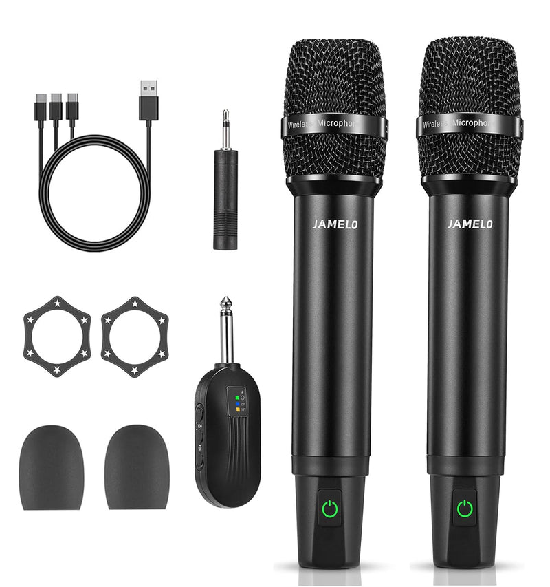 [AUSTRALIA] - Wireless Microphones, 2.4 GHz Metal Rechargeable Wireless Mics with Dual Professional UHF Handheld Karaoke Microphone System with Receiver, Dynamic Mic for Church, Singing, Speech, Wedding, Party 