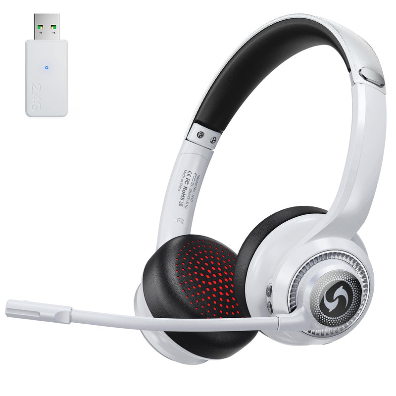 [AUSTRALIA] - Wireless Headsets with Mic for Work, Wireless Headset for Cell Phones, Ultra Lightweight& 50+ Playtime, On Ear Bluetooth Headphone Fit for PC/Call Center/Computer/Laptop/Teams - White 