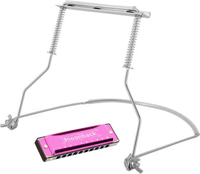 [AUSTRALIA] - Harmonica, Harmonica Holder Set, 10 Holes Harmonica Diatonic Blues Harmonica Key of C, Adjustable Professional Harmonica Holder Neck For Beginner, Students, Adult, Friends, Gift Update Pink 