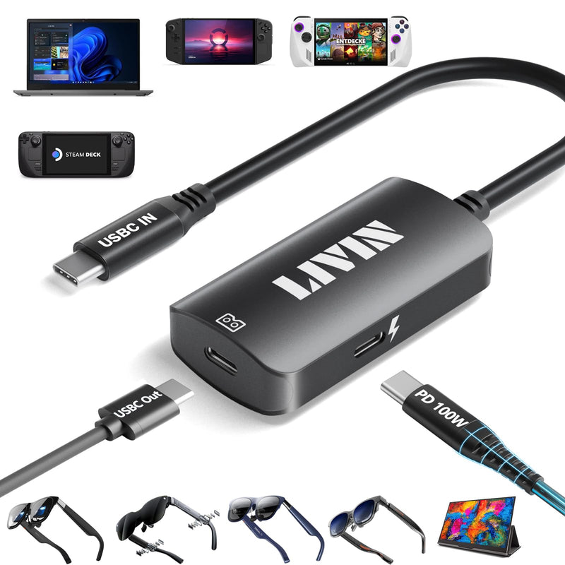 LIVIN 𝟐𝟎𝟐𝟔 𝐔𝐩𝐠𝐫𝐚𝐝𝐞 USB C to Portable Monitor、AR Glasses XREAL One、Air 2 Pro/VITURE Pro/RayNeo Air 2s/Rokid,【4K@60Hz+PD 100W】,USB C to Type C Adapter iPhone15/16、Android、PC、Switch、Steam Deck