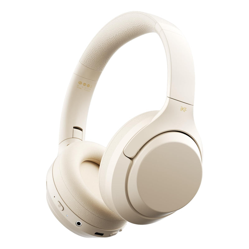 iKF T1 Pro Bluetooth Over-Ear Headphones, 100H Playback, 3.5mm Wired | HiFi Sound, Wireless Multipoint Connect, 38ms Low Latency, 40mm Custom Drivers, Foldable, Travel, Work, Gaming, Offwhite