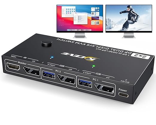 MST Displayport KVM Switch 2 Monitors 2 Computers 4K@100Hz, 1 DP in,DP+HDMI Out, Dual Monitor KVM Switch Displayport 1.4 with 4 USB 3.0 Port for USB Device,Wired Remote and 4 Cables Included black 13 cm DP MST 2 Monitor 2 PC KVM