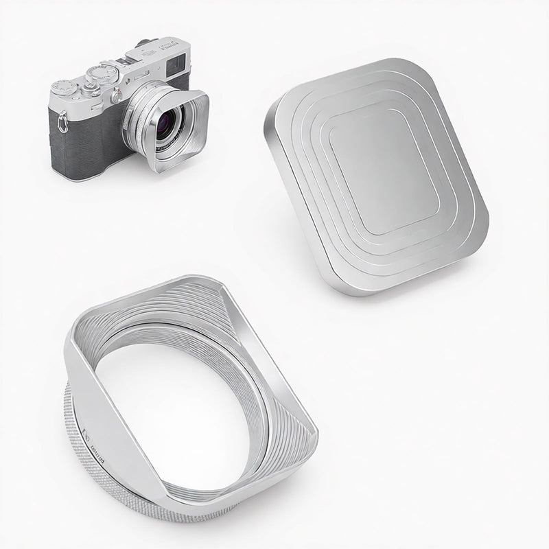 [AUSTRALIA] - X100VI X100V Metal Lens Hood Shade with Cap and 49mm Adapter Ring Kit for Fuji X100VI Fujifilm X100V X100F X100 X100S X100T X70 Camera (Silvery) silvery 
