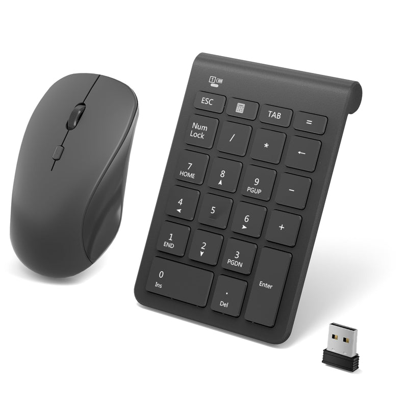 22 Keys Wireless Number Pad and Mouse-Black,2.4GHz Numeric Keypad with Mouse 3 Adjustable DPI,Financial Keypad and Mouse Combo for Data Entry and Accounting,Numpad Keypad Set for Laptop,Mac,Desktop,PC