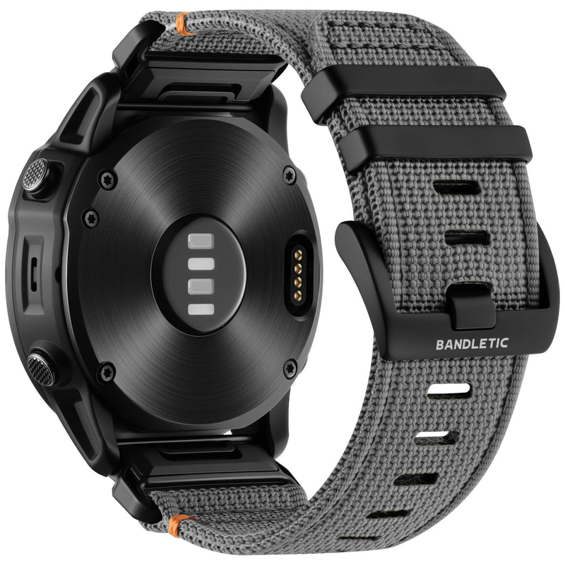 Bandletic Rugged Nylon Soft Compatible with Garmin 22MM 26MM Watch Band | Soft Tactical Replacement Straps for Instinct/Fenix/Tactix Delta/Descent/Epix/Epix Pro/Enduro/Quatix/Approach/Forerunner/MARQ Darkgray 26mm (5.9"-7.9")