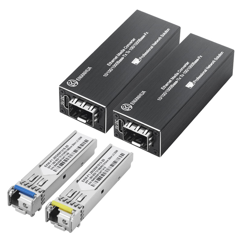 A Pair of 1.25G BiDi Fiber Ethernet Media Converter, PoE Powered | 2PCS BiDi SFP LC Transceiver Modules Included, SFP to RJ45, Single Mode Fiber, Plug & Play, Up to 20km for CCTV and Network