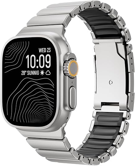 Rugged Titanium Silicone Watch Band for Apple Watch Ultra 3/21 49mm | Metal Strap for iWatch with Hybrid Silicone Lining|40% Lighter than Steel,Skin-Friendly,Breathable,Anti-Slip,Fit wrist 6"-9" titanium black 49/46/45/44/42mm (series 3 2 1)