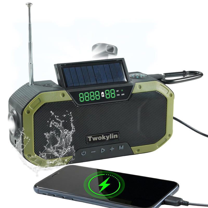 [AUSTRALIA] - Emergency Radio Waterproof Bluetooth Speaker,Hand-Crank NOAA Weather Radio with Solar Panel,5000mAH Cell Phone Charger,Flashlight,SOS,Outdoor Camping Gear Camping 