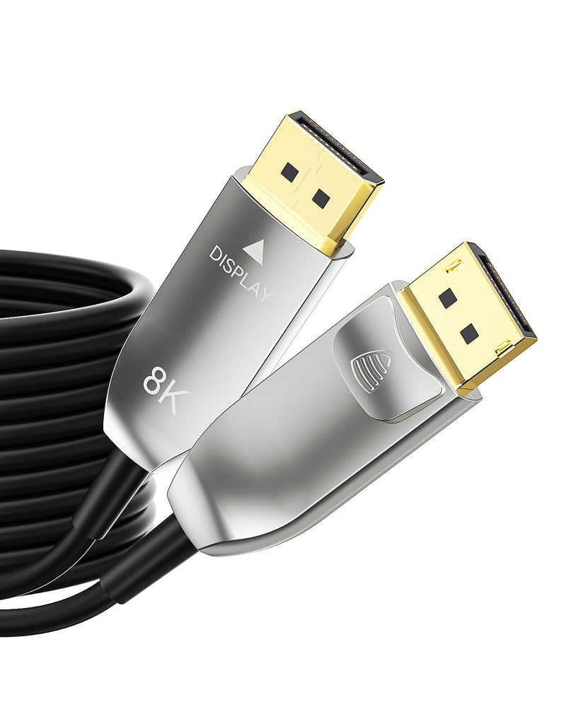 54Gbps Fiber Optic Displayport 2.1 Cable 10FT 8K@120Hz 4K@240Hz | Active Lossless Long-Distance Transmission, Flexible DP Cable for Gaming/Monitor/Graphics Card/FreeSync/G-Sync/TV/PC Silver