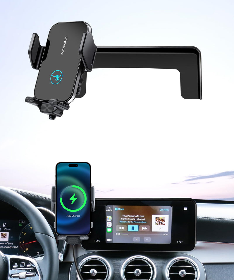 Wireless Charger Car Phone Mount for Mercedes Benz GLC/C-Class 10.25 Screen | GLC-Class 2020-2022/C-Class 2019-2021, Auto Clamp Cell Phone Mount Accessories 15W Qi Fast Charging Stand fit iPhone Android 10.25-inch for 20-22 GLC-Class / 19-21 C-Class