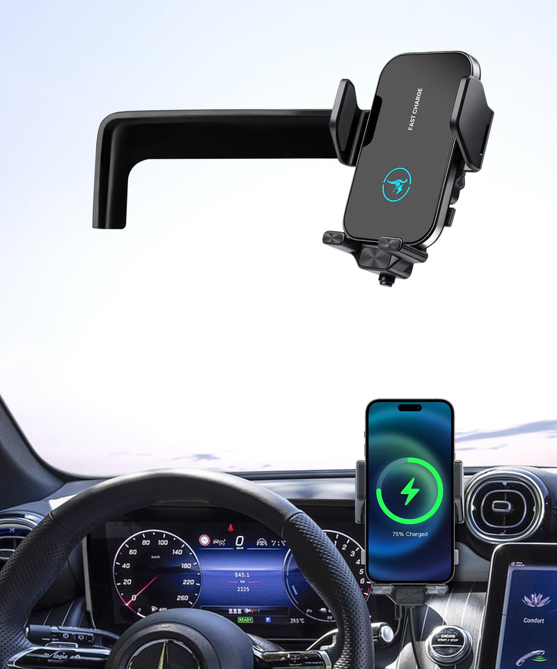 Wireless Charger Car Phone Mount for Mercedes Benz C/GLC/CLE 12.3" Screen | C-Class 2022-2026,GLC-Class 2023-2026,CLE-Class 2024-2026, Auto Clamp Cell Phone Mount Accessories 15W Qi Fast Charging Stand 12.3-inch for 23-26 GLC-Class / 22-26 C-Class