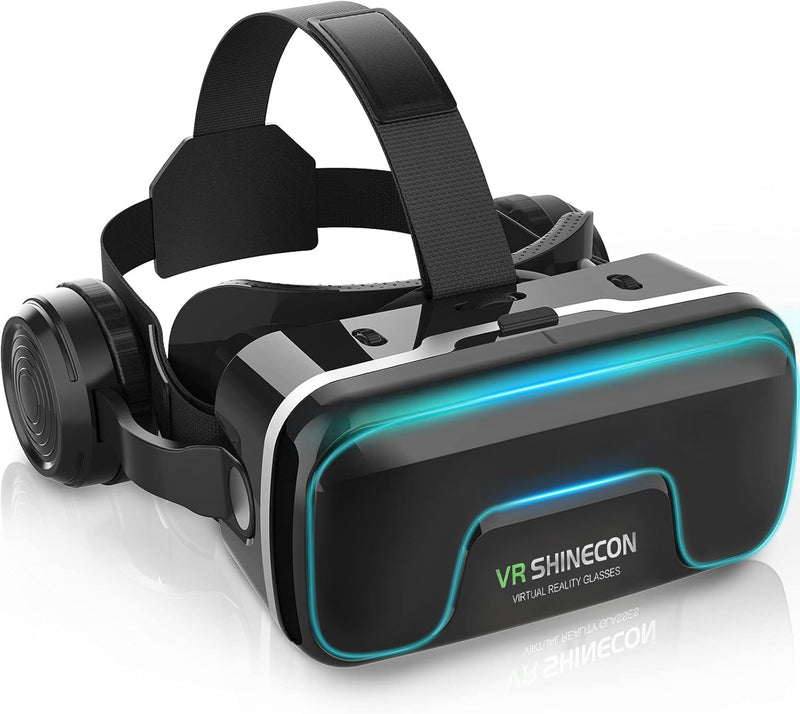 VR Headset with Built-in Headphones, 120° FOV & Aspherical Lenses for Smartphones - Immersive 3D Movies and Gaming Glasses