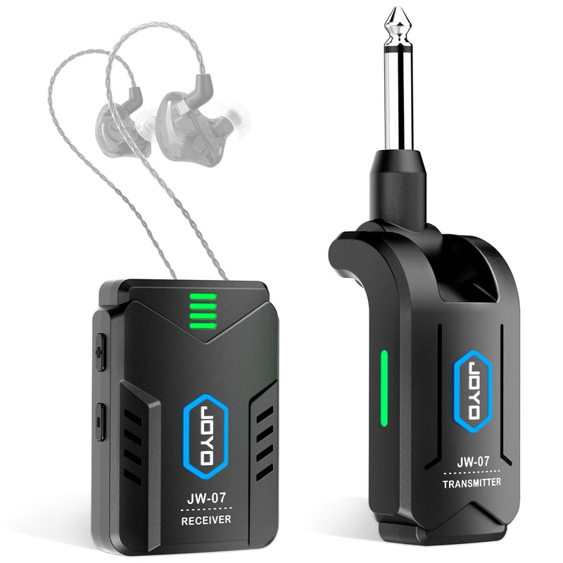 JOYO Wireless in Ear Monitor System Upgraded 2.4G Mono Rechargeable IEM Transmitter Clip on Receiver Auto Pairing for Singer Practice Rehearsal and Small Live Use (JW-07 New Version)