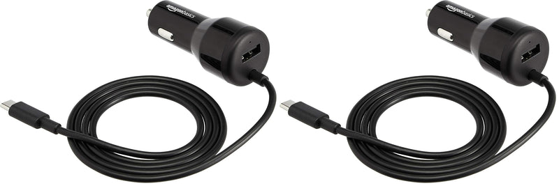 Amazon Basics 30W Fast Car Charger, 1 USB-C (18W) Cable with PD, 1 USB-A (12W) Port, Apple MFi Certified, for Phones (iPhone 16/15/14/13/12/11/X, Samsung, and More), Black (Pack of 2) With Cable Car Charger (18W) 18W (Pack of 2)