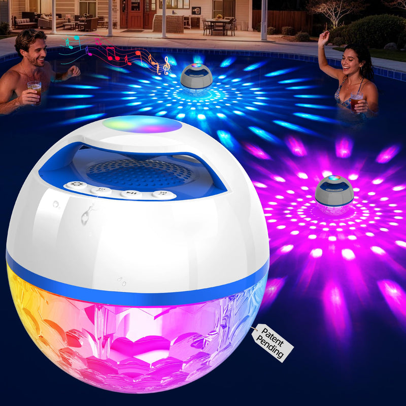 Luxfero Floating Bluetooth Pool Speaker with RGB Lights, Hot Tub Speaker | Top & Bottom Lights, Bluetooth 5.4, 6W, 360° Surround Sound, Hands-free Call, IP68 Waterproof, Type-C Charging, Portable White