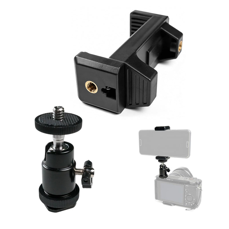 [AUSTRALIA] - Hot Shoe Phone Mount for Camera, Ball Head Adapter with Phone Clamp - 360° Rotatable Smartphone Holder for DSLR/Mirrorless/Action Cam Live Streaming 