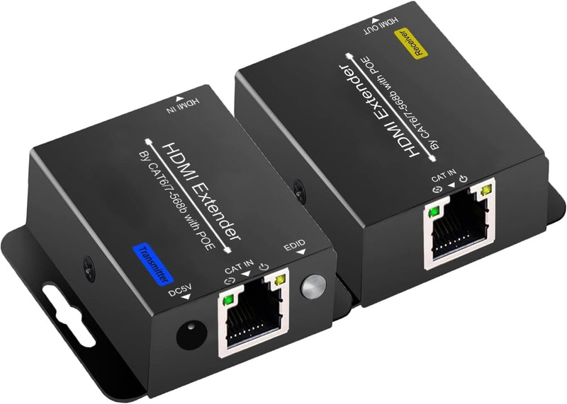 [AUSTRALIA] - 200ft HDMI Extender Over CAT6 CAT7 RJ45 Ethernet to HDMI Converter LAN Extension POC Support 1080P 3D EDID Copy Deep Color Compatible with PC PS4 Roku Unilateral Power Supply White 