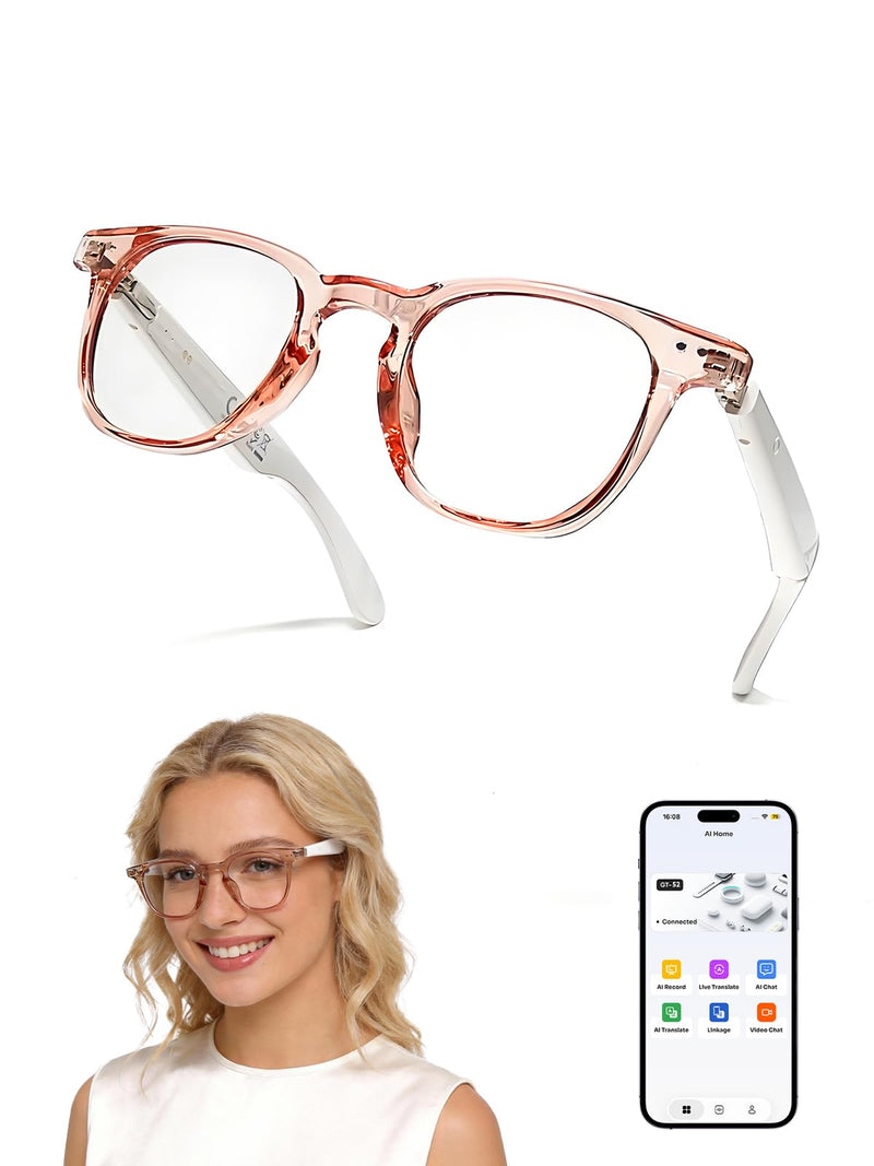 Bluetooth Glasses for Women and Men with Bluetooth 5.4, Translation Glasses with Blue Light Blocking and Color-Change Lenses, Voice Assistant, Touch Control for Travel, Meetings, Business