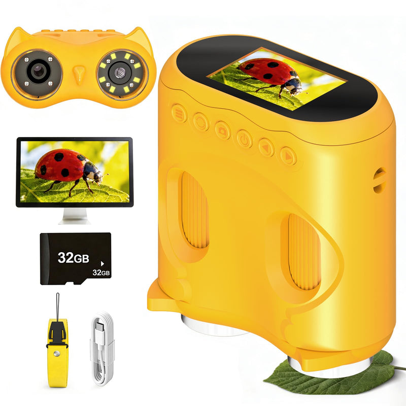 [AUSTRALIA] - 1000X Digital Microscope for Kids & Binoculars,Handheld Kids Microscope with 2.0" Screen,Rechargeable USB Portable Microscope,STEM Education Toys Christmas Birthday Gifts for Kids Boys Girls Ages 4-12 Yellow 