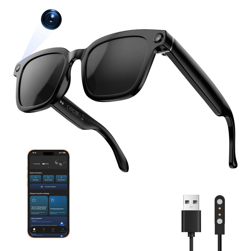 XO AI Smart Glasses,HD 1080P Camera Glasses with Video Recording & Photo Taking,140+ Language Real-Time Translation Glasses Perfect for Travel, Business(Black) Camera glasses-Black