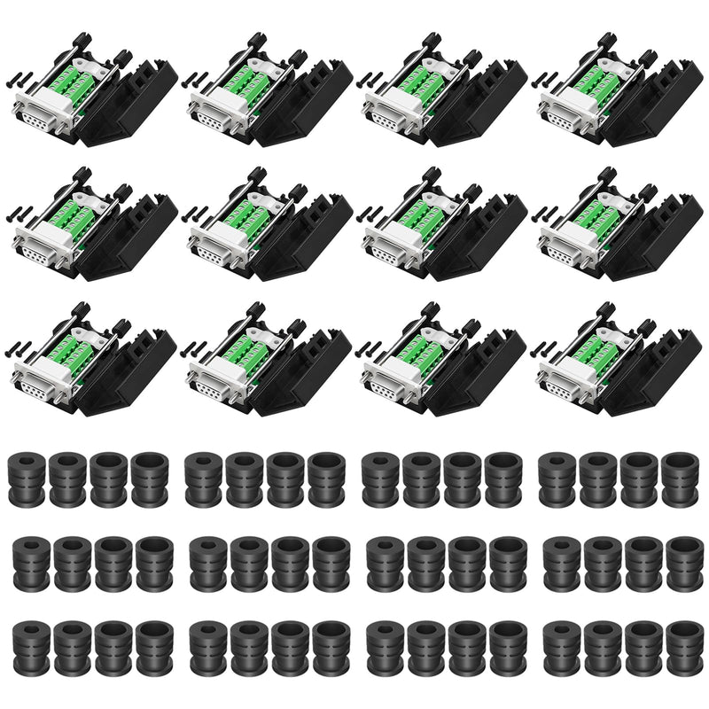 12PCS 9 Pin RS232 Breakout Board Kit 9 Pin Female Breakout Connector RS 232 | RS232 BreakOut Board With Case Solderless RS232 D-SUB Connector D-SUB to 9-pin Port Adapter with Nuts Screws Bolts Tail Pipe