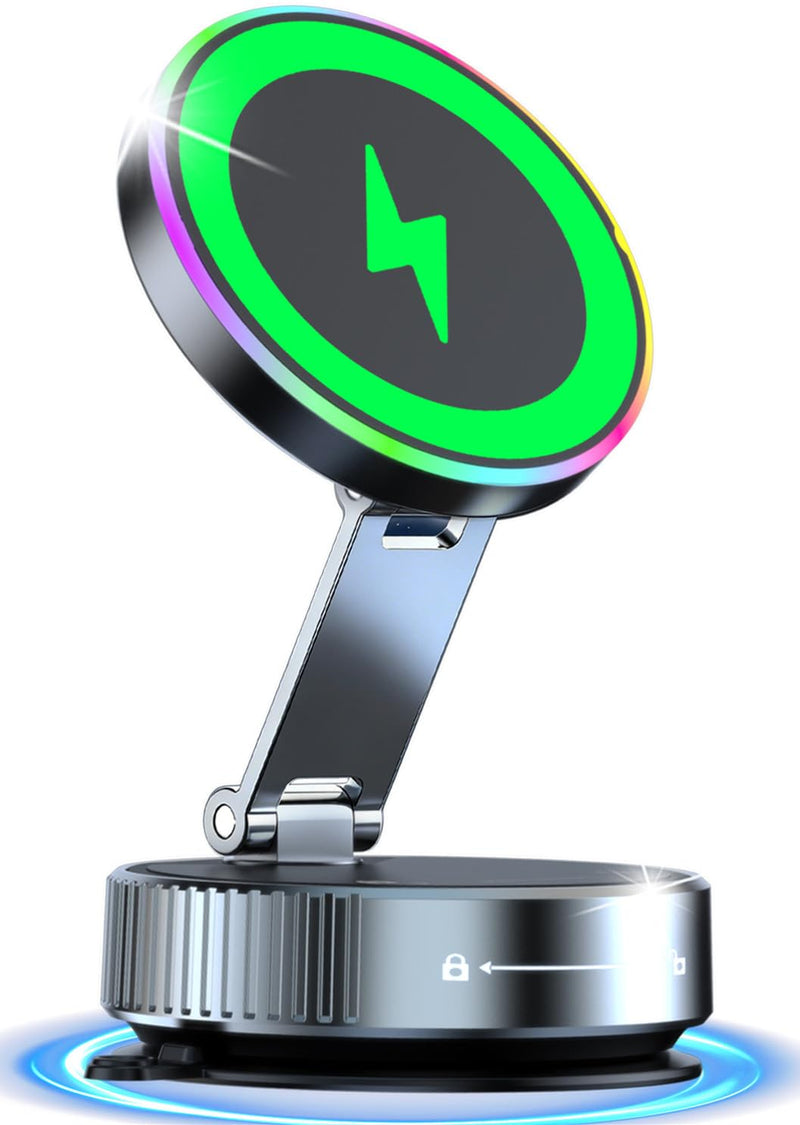 for Magsafe Car Mount Charger 15W Fast Charging Wireless Car Charger Holder | [120LBS Suction &3800gf Magnet] 780° Adjustable, Vacuum Magnetic Phone Holder for Your Car for iPhone & Android, Metal Stand