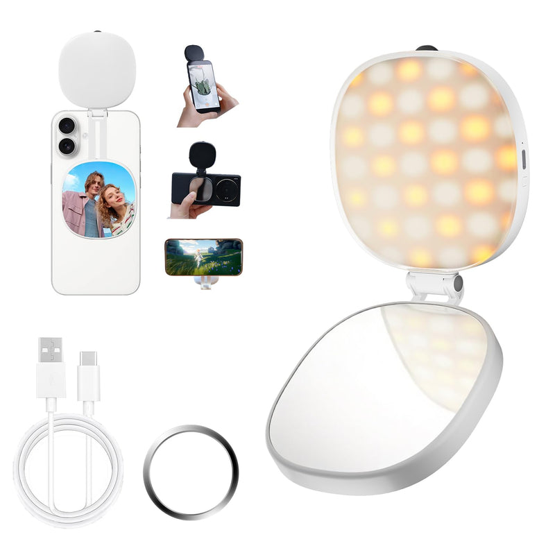 SJZXVZ Magnetic Selfie Light, 3-Mode Phone Light Compatible with Phone Magsa for Selfies/Photography/TikTok/Zoom Calls/Video Conference, Long-Lasting & Rechargeable, CRI97 White