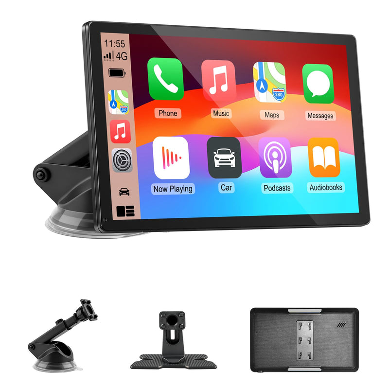 CarPlay Screen for Car, 9'' Wireless CarPlay & Android Auto - Smart Portable Touchscreen with Bluetooth/FM, Mirror Link, Voice Control, GPS Navigation, Plug & Play Car Play Screen, Silver