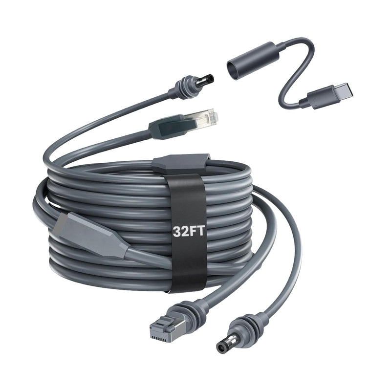 32FT/10M Starlink Mini Ethernet Cable, 2-in-1 Integrated DC Power and Gigabit Data Replacement Cord, Heavy-Duty Waterproof Starlink Mini Accessories for RV, Marine, Camping 32FT/10M