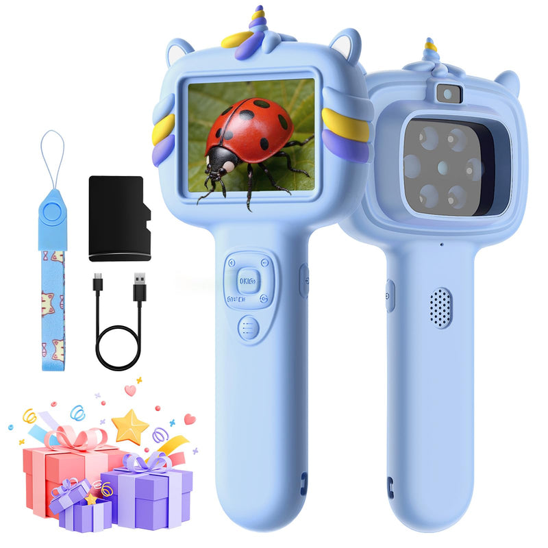 [AUSTRALIA] - Microscope Camera for Kids Gifts Toys- Handheld Pocket Microscopes with 2.4" Screen and Autofocus - Mini Digital Educational Science Kit for Christmas Birthday for Age 3-5 5-7 8-12 Girls Boys (Blue) Blue 