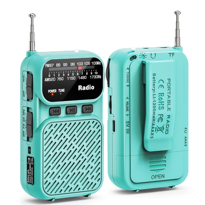 [AUSTRALIA] - Goodes Portable Radio AM FM, Pocket Radio with Flashlight, Tuning Knob, TF Card Slot and Headphone Jack, 3AA Battery Operated or Plug in Wall, Transistor Radios for Gift, Family, Elder (Blue) 