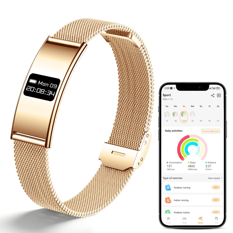 Smart Bracelet for Women Men, Activity & Fitness Trackers, 1ATM Waterproof,Multiple Sport Modes, Fitness Tracking Wearable with Free App, 2 Bands Golden