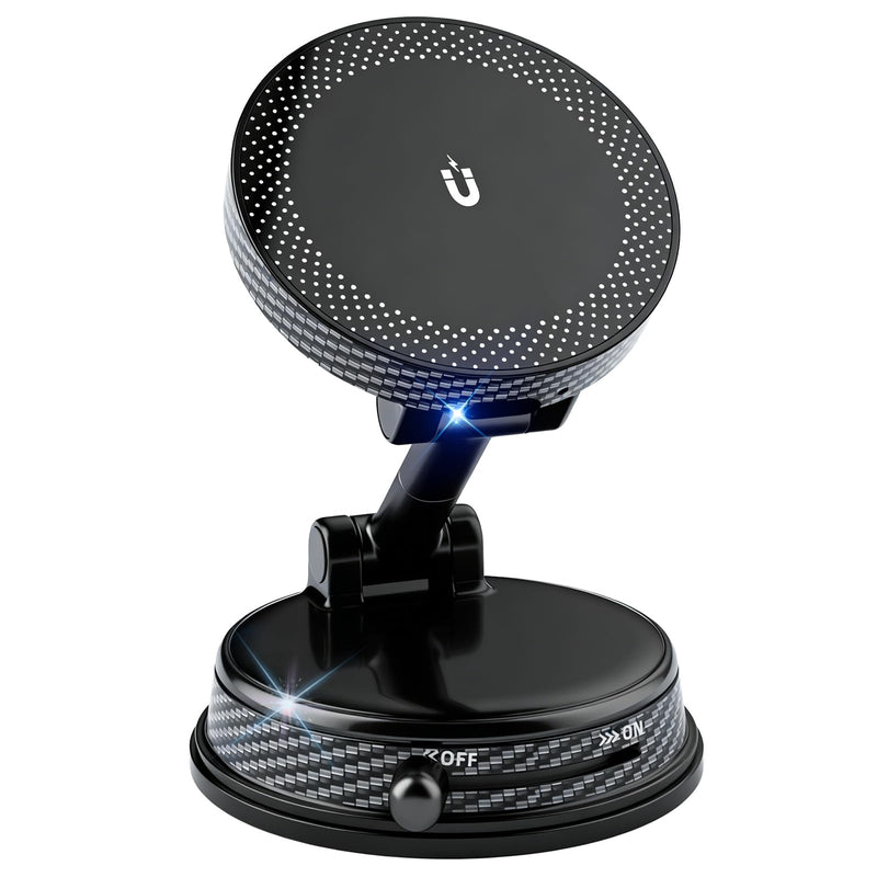Magnetic Car Phone Holder for MagSafe, 15W Wireless Charging, 360° Adjustable Dashboard Mount, Compatible with iPhone 12-17 & Android (Black) Black