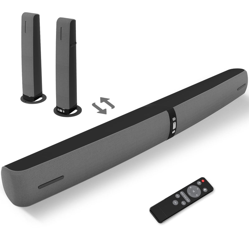 Sound Bar for Smart TV, 90W Soundbar with Bluetooth/ARC/Optical/AUX Connect, Auto Volume Boost, 3 Equalizer Modes, 2 in 1 Detachable Soundbar for TV for TV/PC/Gaming/Projectors